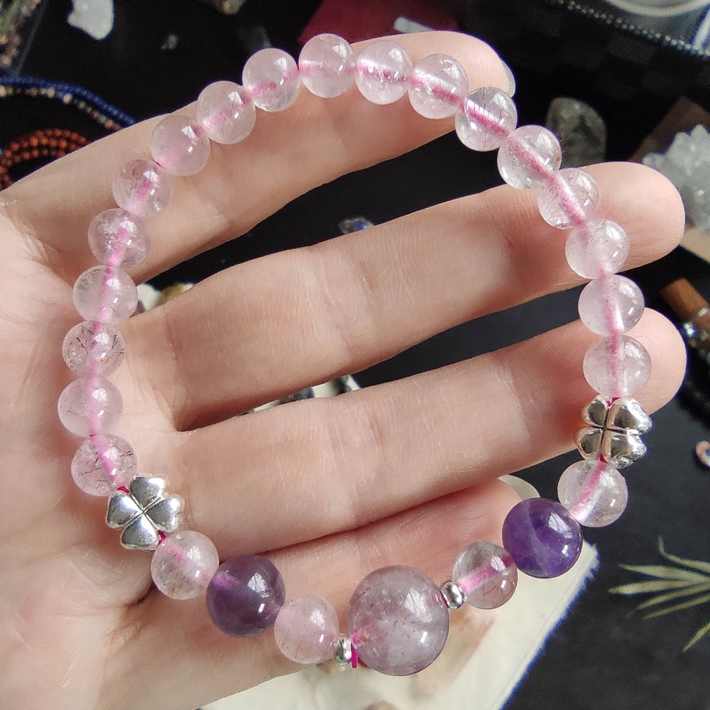013 Lovely pink crystal bracelet with amethyst